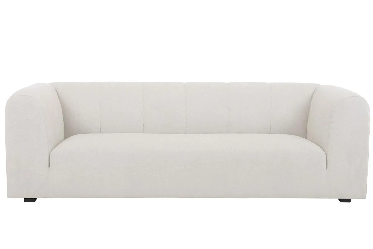 Canapé design en tissu effet velours beige 3-4 places OLIVEIRO