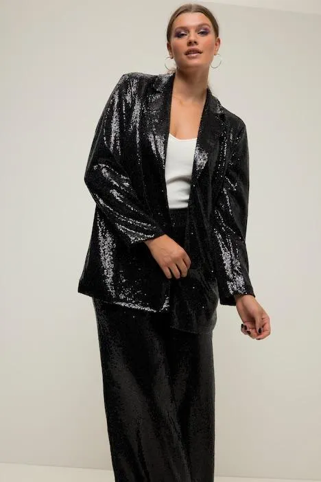Blazer oversize à col à revers et manches longues, strass