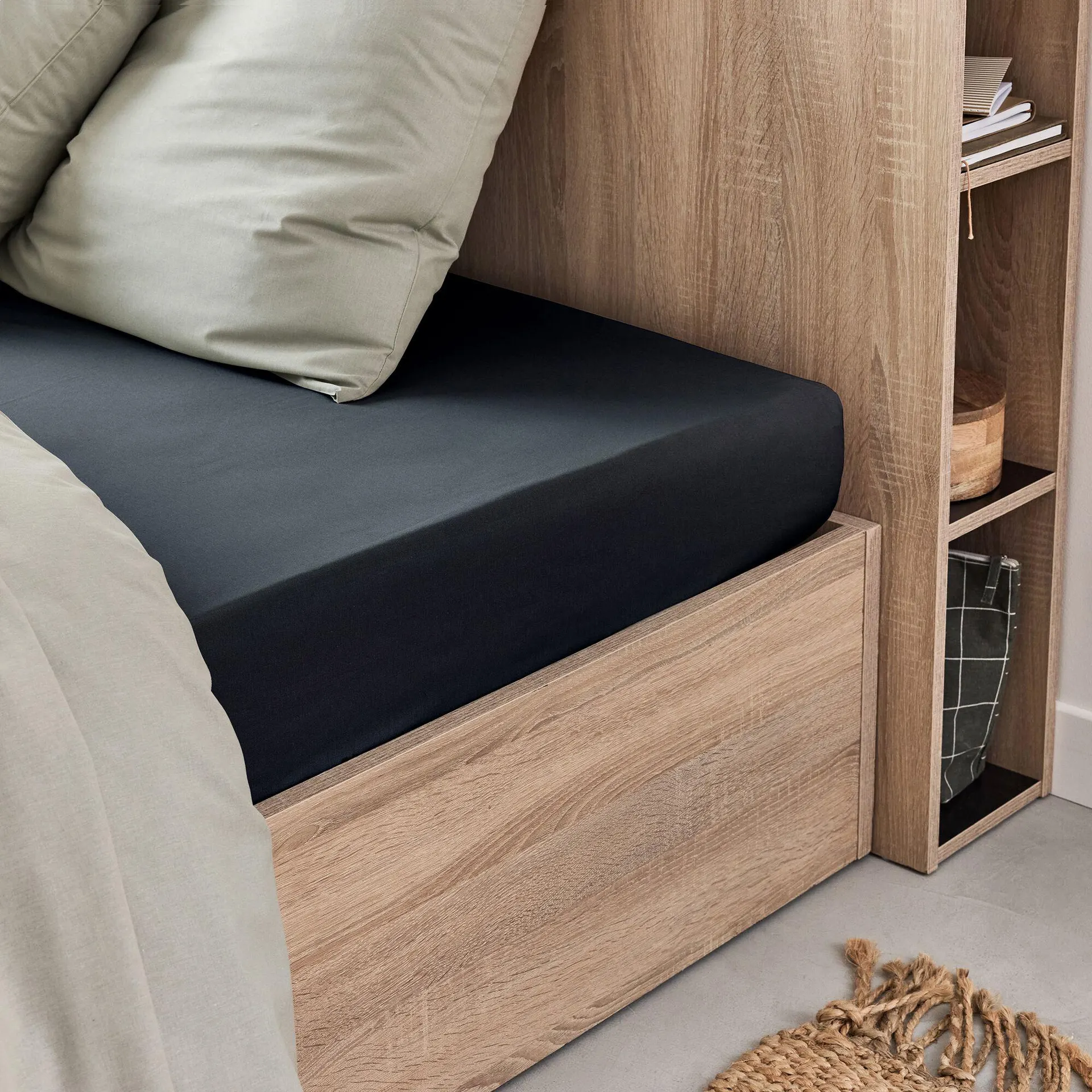 Drap housse en coton 140x200cm B30cm - gris calabrun