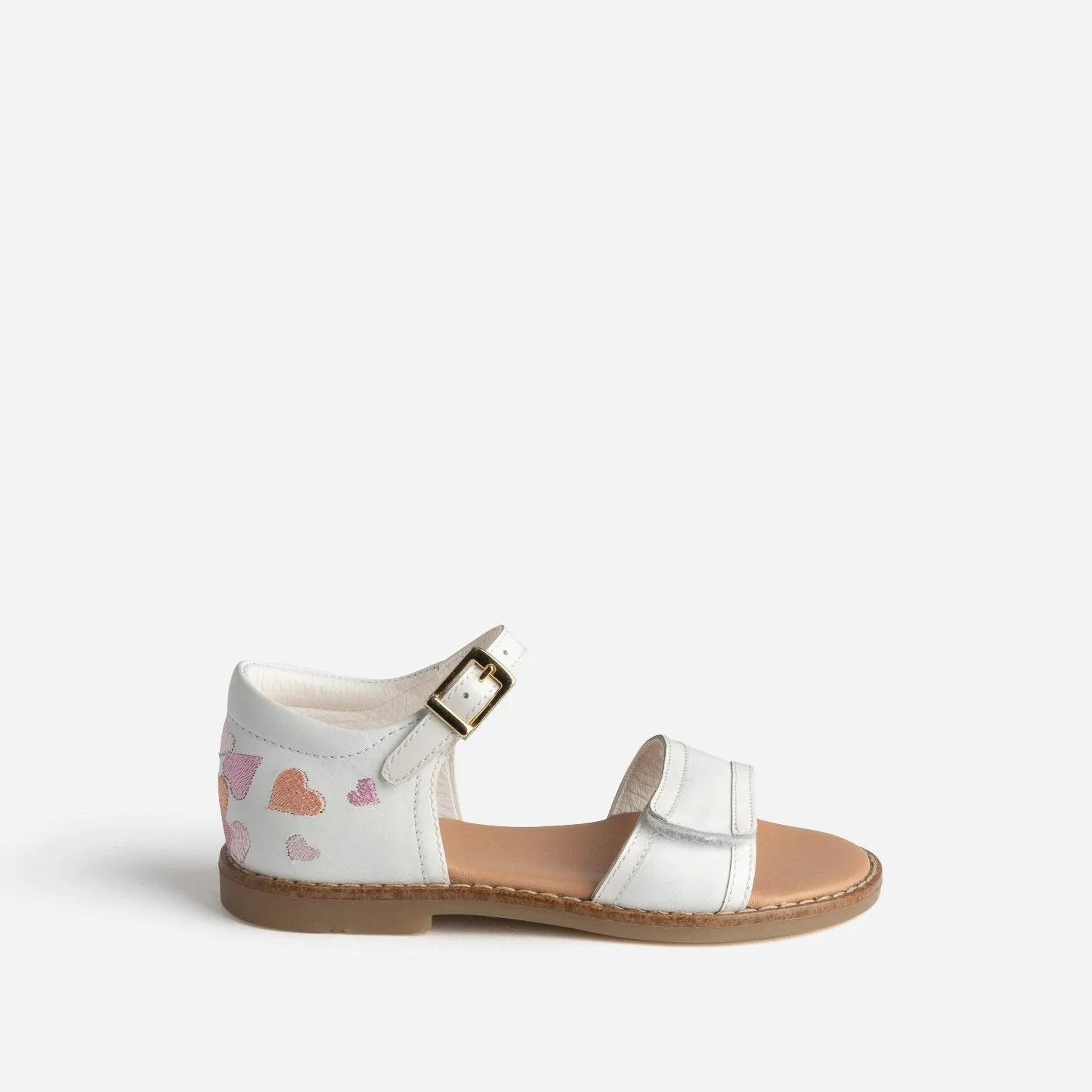 Sandale BUGGY blanche broderies cœurs