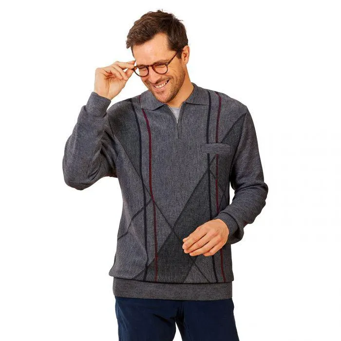 Pull polo zip jacquard homme