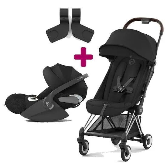 Pack poussette duo Coya Sepia Black + coque Cloud T i-size Sepia Black + adaptateurs coque de Cybex