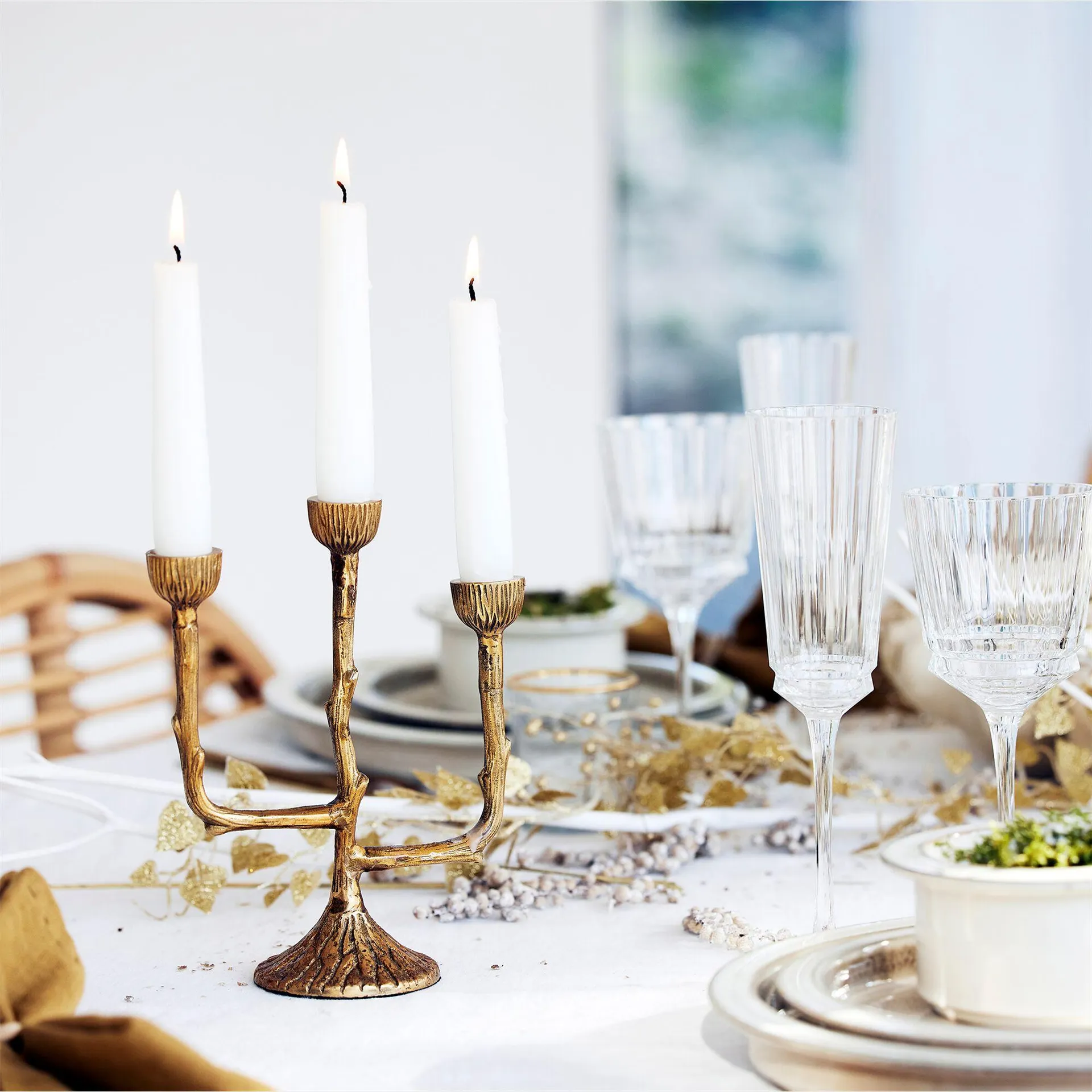 Chandelier à trois branches en laiton H20cm - doré