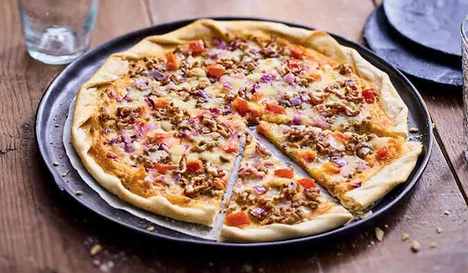 Tarte fine boeuf, cheddar