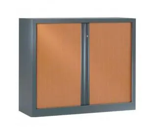 Armoire basse à rideaux monobloc L120 x H100 - PIERRE HENRY - Anthracite / Merisier