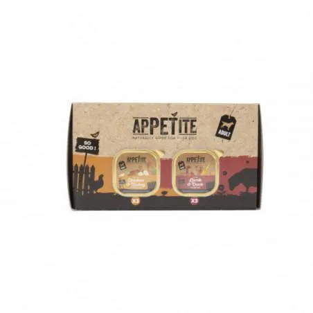 Appetite Multipack de terrines avec morceaux de poulet/dinde et agneau/canard Pour chien Adulte 6x150g