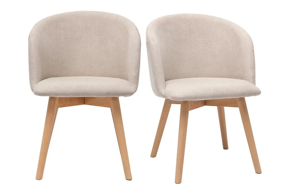 Chaises scandinaves en tissu effet velours beige et bois clair massif (lot de 2) VANITY
