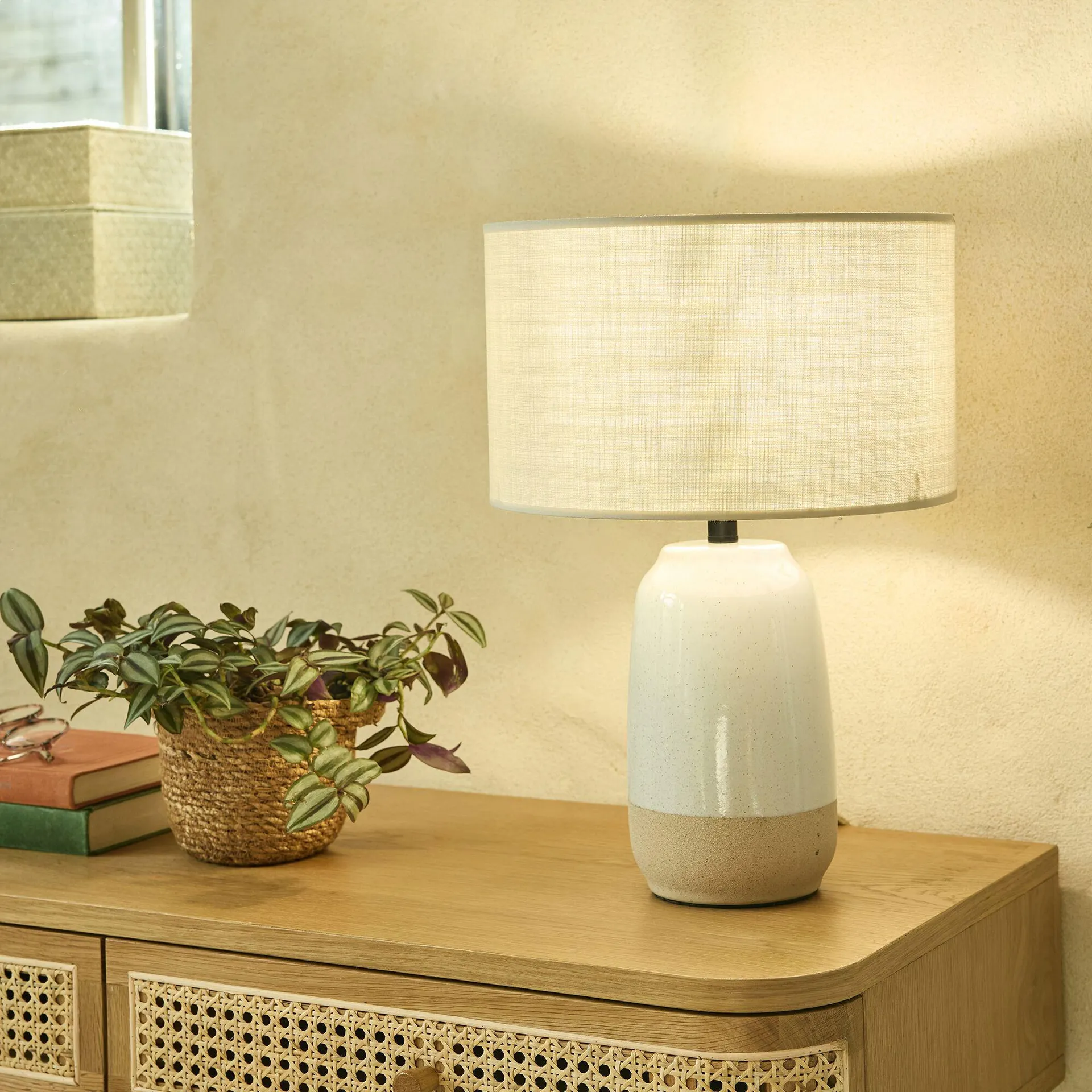 Pied de lampe électrifié en grès D13cm - blanc