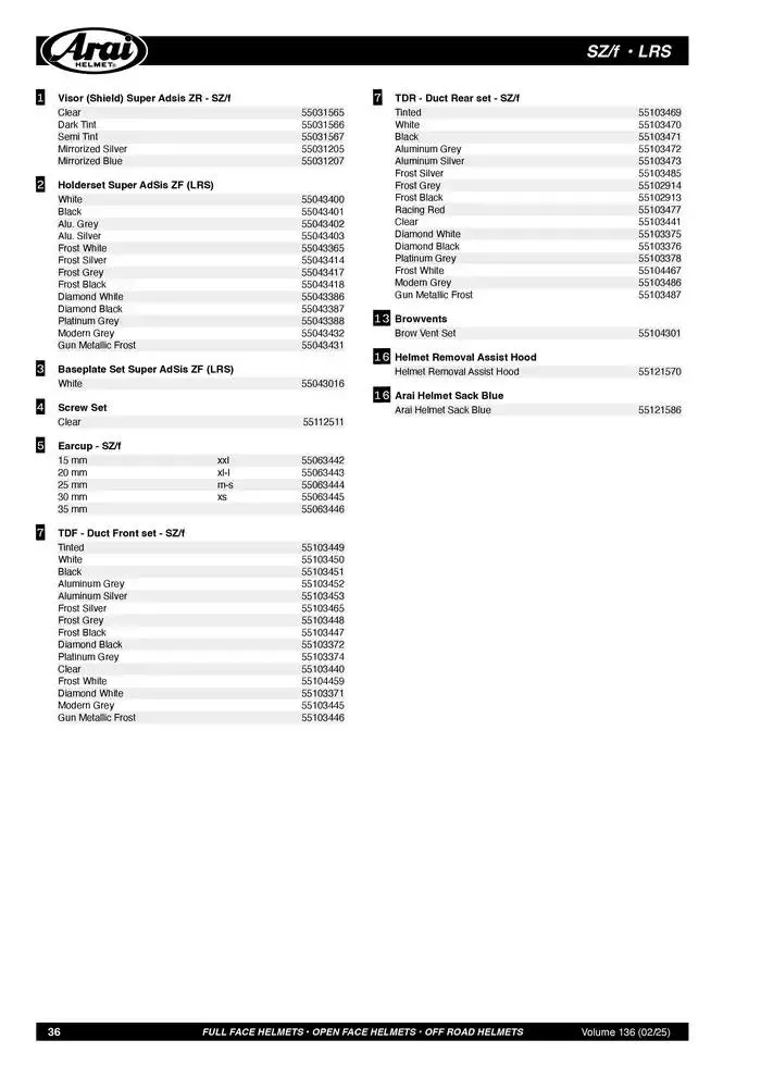 ARAI Parts Book 2025 du 21 février au 31 décembre 2025 - Catalogue page 36