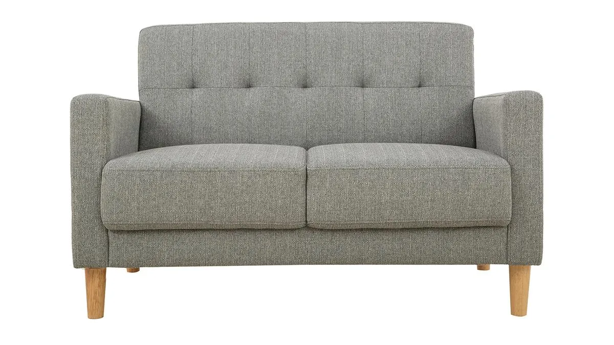 Canapé scandinave 2 places en tissu gris et bois clair MOON