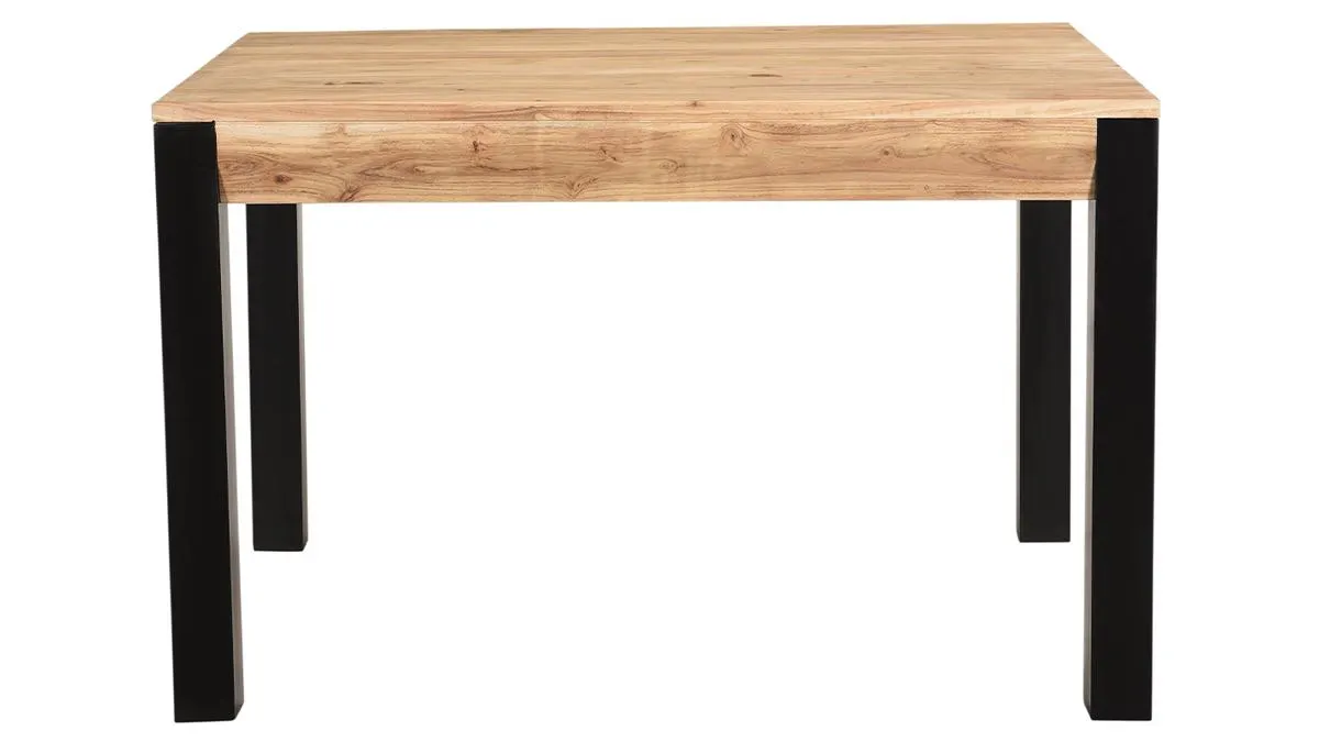 Table extensible rallonges intégrées rectangulaire en bois massif et métal noir L120-210 cm TRAP