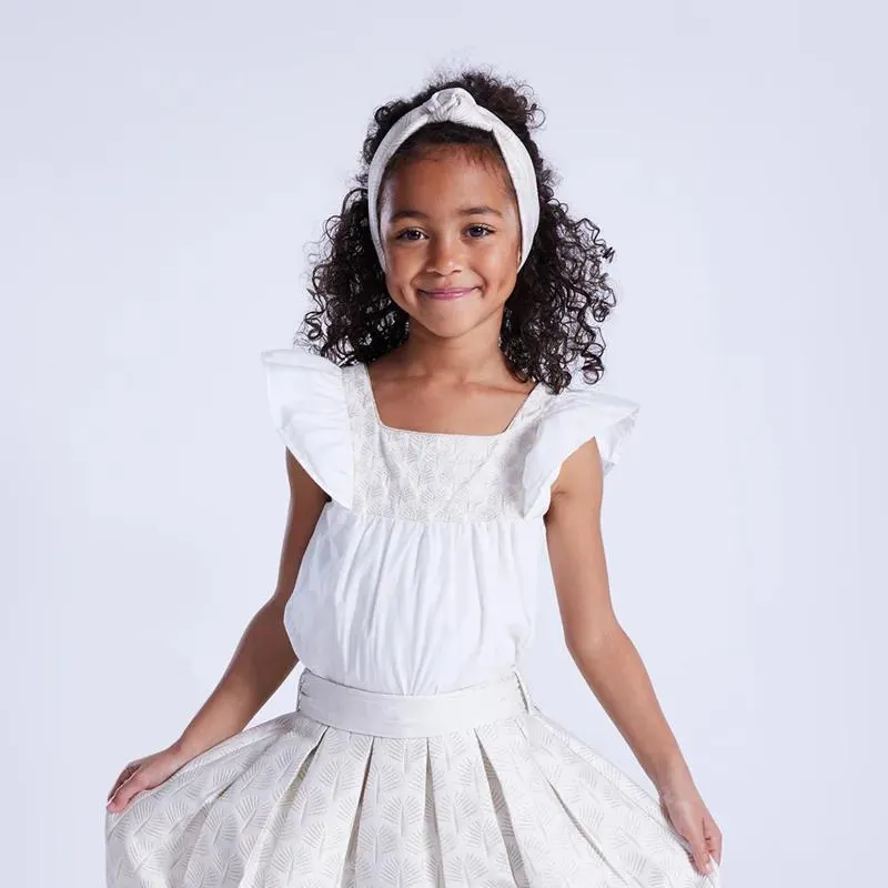 Blouse brodée blanche fille