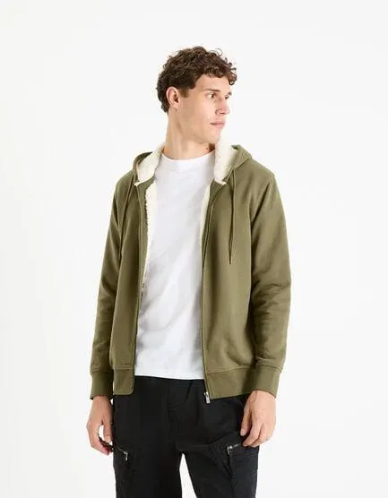 Sweat zippé à capuche coton mélangé - kaki