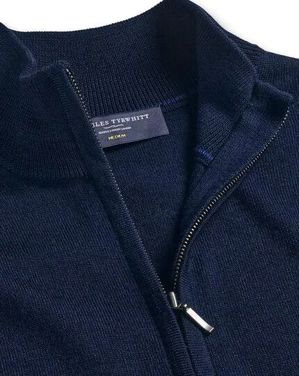 Pure Merino Full Zip-Through Cardigan - Navy
