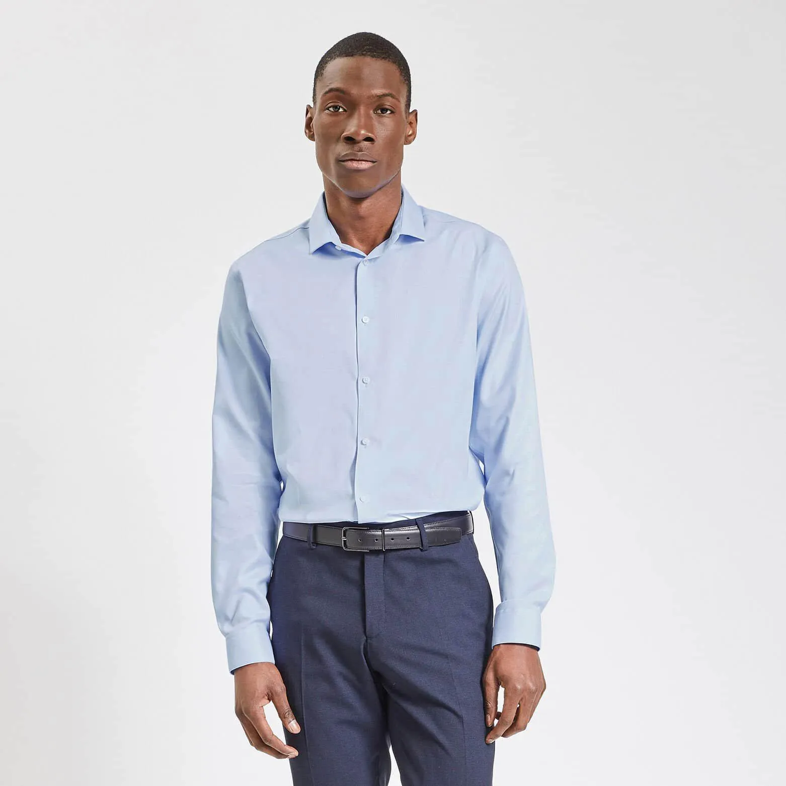 Chemise slim sans repassage unie coton - Bleu clair