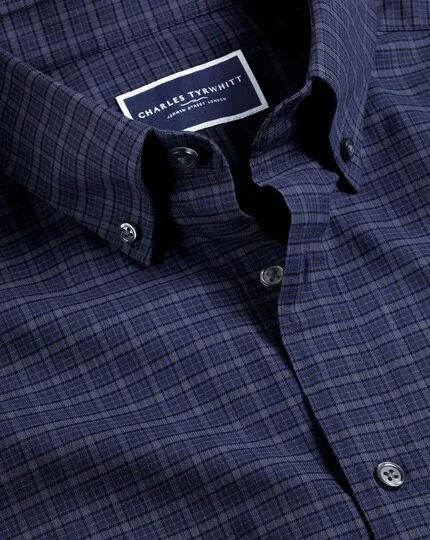 Button-Down Collar Brushed Cotton Twill Check Shirt - Indigo Blue