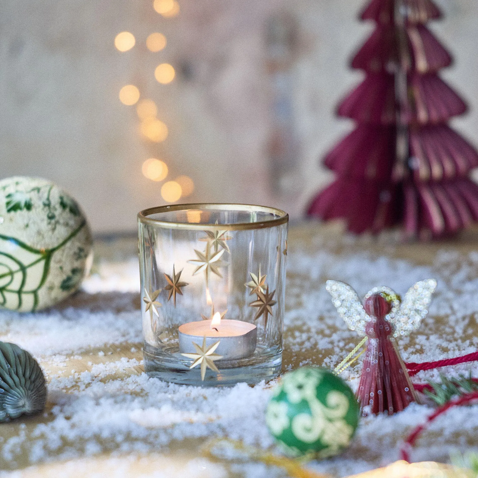 Photophore étoilé en verre D7xH8cm - transparent