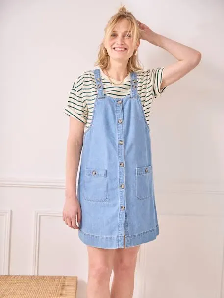 Robe chasuble en jean grossesse et allaitement - stone