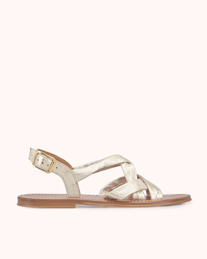 SANDALE PLATE VIVO en cuir velours métallisé platine