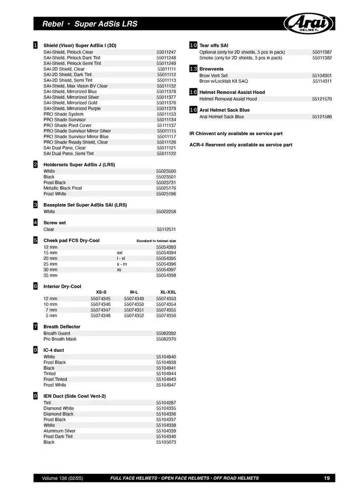 ARAI Parts Book 2025 du 21 février au 31 décembre 2025 - Catalogue page 19
