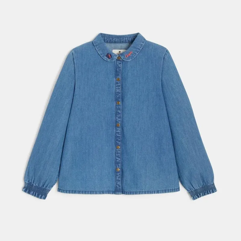 Chemise en denim col brodé bleue fille Chipie