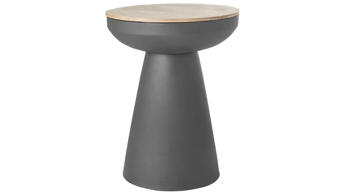 Table d'appoint ronde design avec rangement en métal gris anthracite et bois manguier massif H52 cm TAM