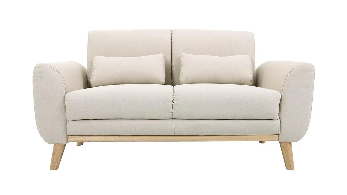 Canapé scandinave 2 places en tissu beige et bois clair EKTOR
