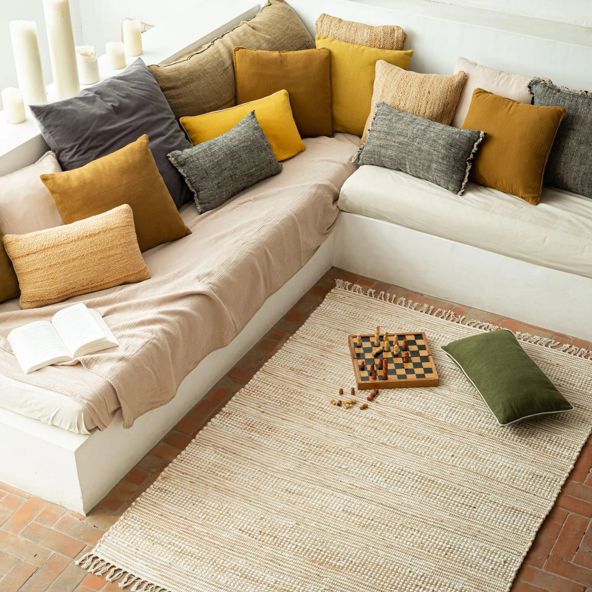 Tapis en coton recyclé et jute - blanc 120x170cm