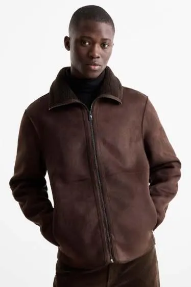 Faux shearling jacket - faux suede