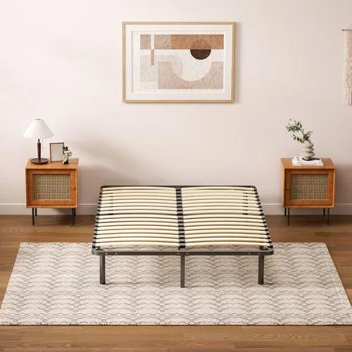 DEWINNER Sommier Cadre à Lattes 140x190cm Sommier à Lattes Sur Pieds , 9 Pieds Inclus