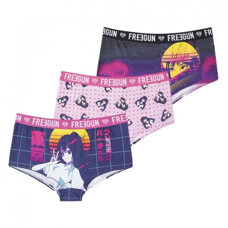 Lot de 3 shorties Freegun femme Manga neon