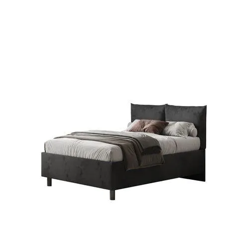 Lit coffre avec sommier relevable 140x190 cm TONY en velours gris