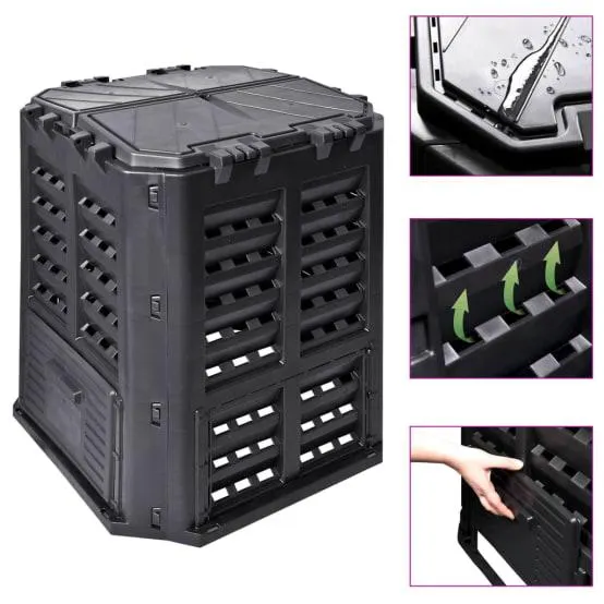 Composteur de jardin 360 L en plastique pour déchets organiques Noir – ComfortXL Outdoor Living