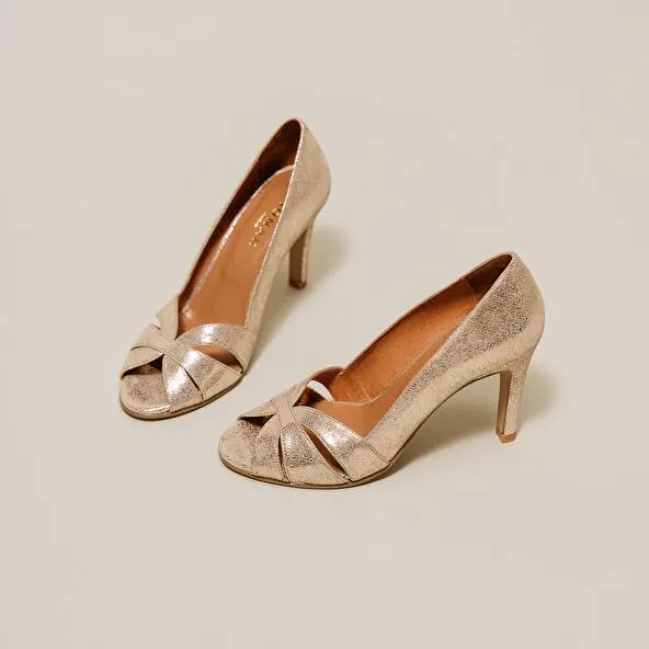 Escarpins à bouts ouverts en velours laminé platine