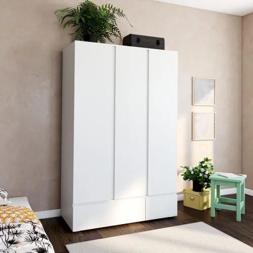 Armoire 3 portes 2 tiroirs LUMIA Blanc