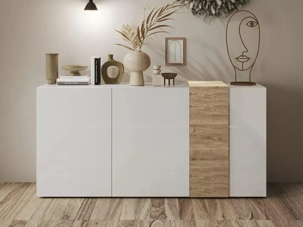 Bahut 3 portes Venus blanc brillant/chene cadiz