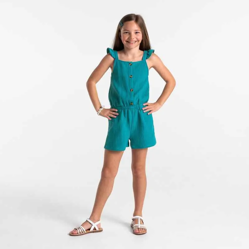 Combishort en gaze de coton bleu fille