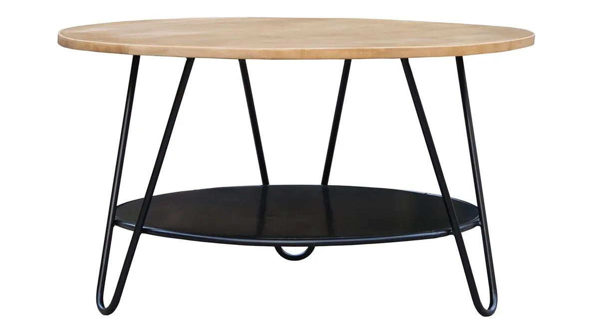 Table basse ronde bois manguier massif et métal noir D80 cm PRIYA