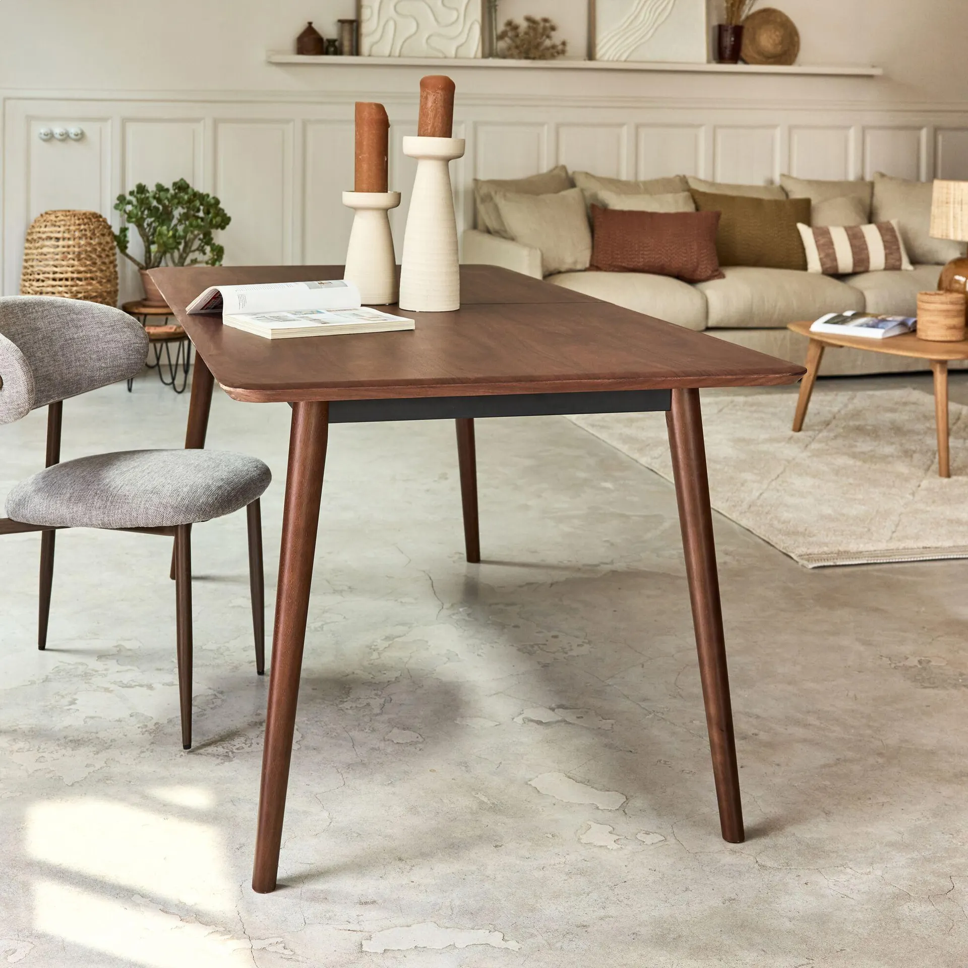 Table de repas rectangulaire extensible en bois - bois foncé (10 places)