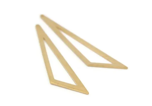 6 Breloques Forme Long Triangle évidé en Laiton Brut - Dim. : 60 x 13 mm - Couleur Doré