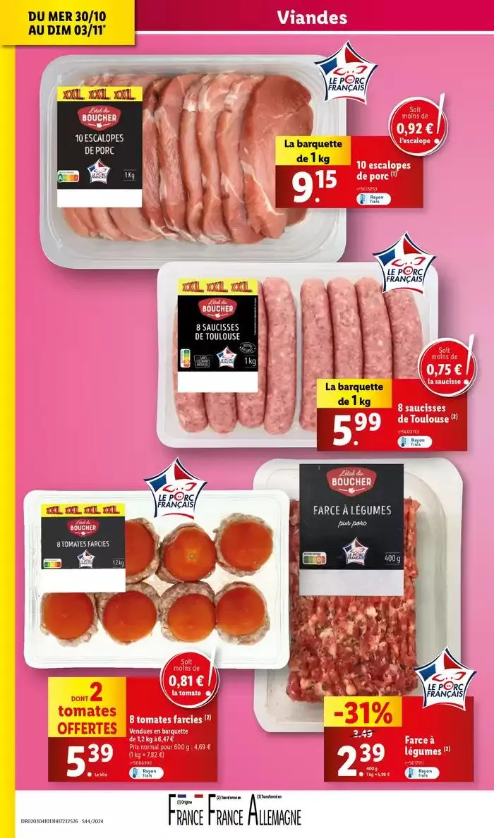 Bénéficiez de promotions sur une sélection de produits, incluant viande, fruit et fromage du 30 octobre au 5 novembre 2024 - Catalogue page 8