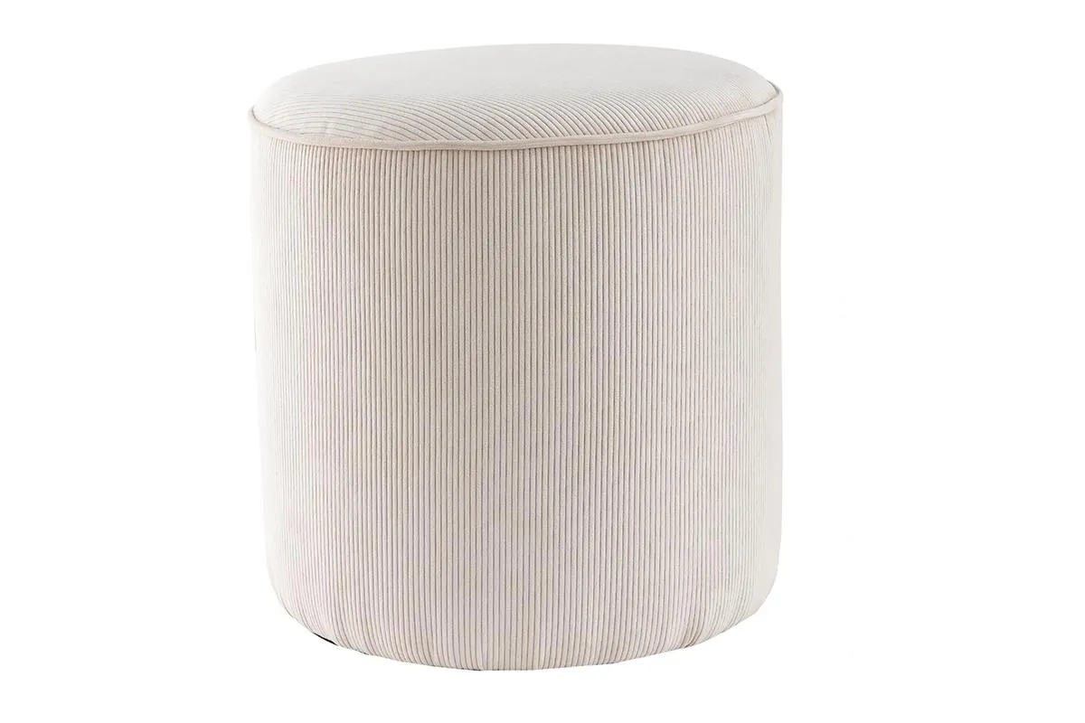 Pouf rond en tissu velours côtelé écru D40 cm LOUIS