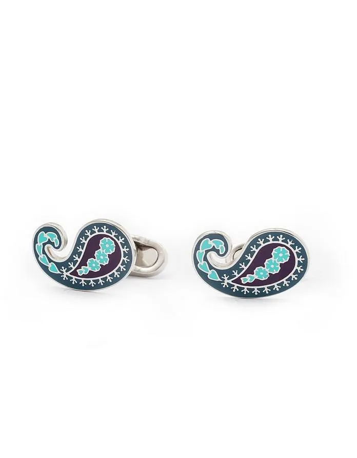 Paisley Enamel and Brass Men's Cufflinks