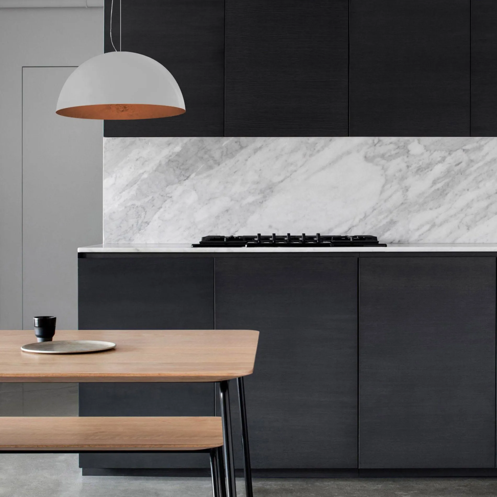 Suspension VENICE (D80cm) en métal blanc intérieur cuivre