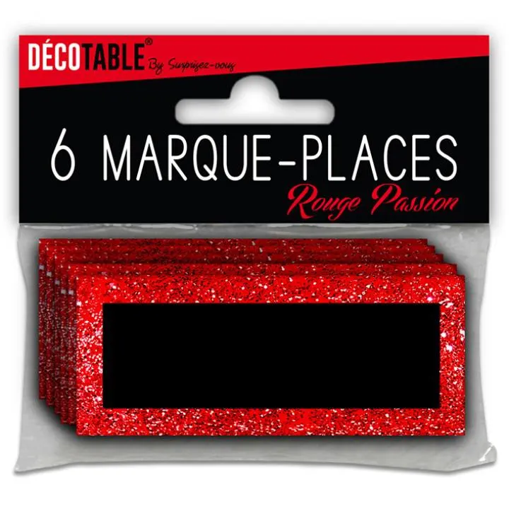 Lot de 6 marque-place pailletés rouge passion