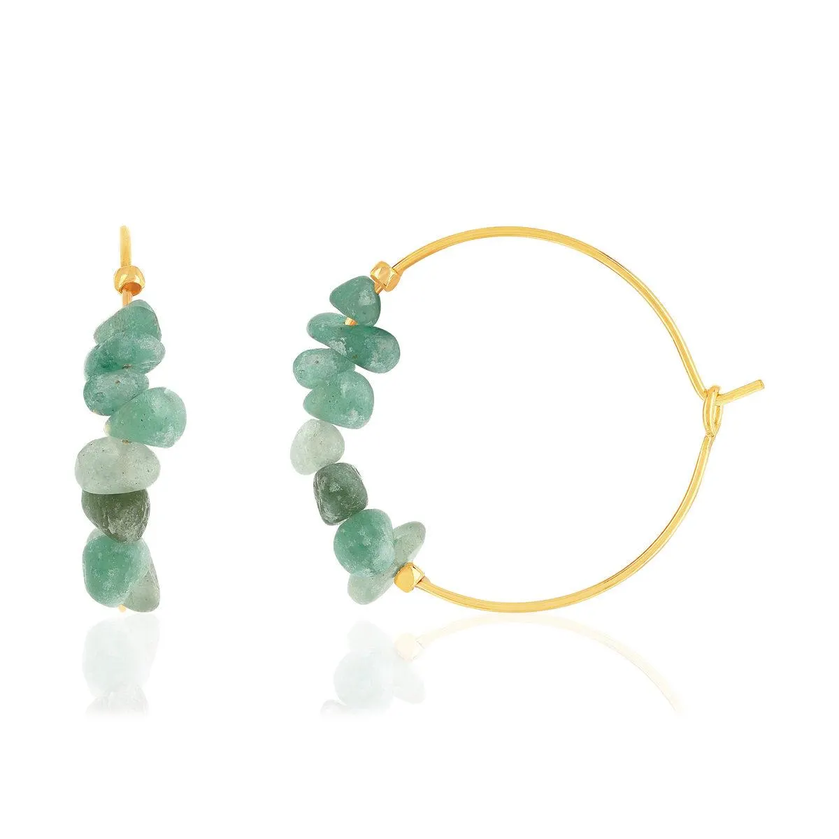 Créoles plaqué or jaune quartzites verts 25 mm