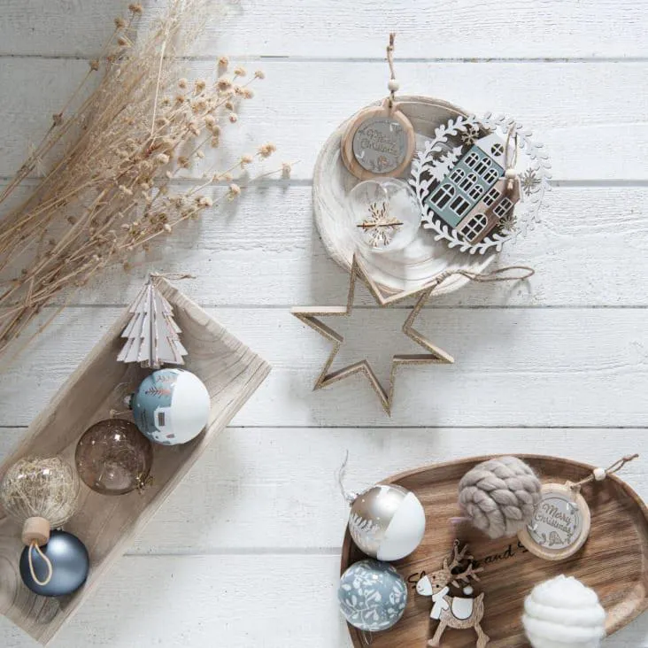 Decorazione natalizia da appendere albero di Natale in cartone beige e dorato - Lotto di 2