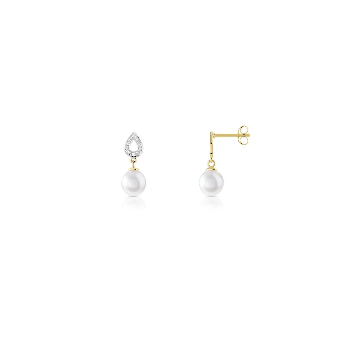 Boucles d'oreilles or 750 2 tons perle du japon et diamant