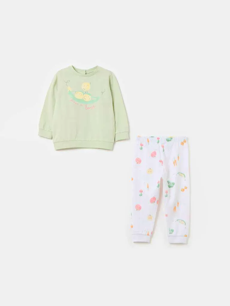 Organic cotton pyjamas with print Blanc/vert