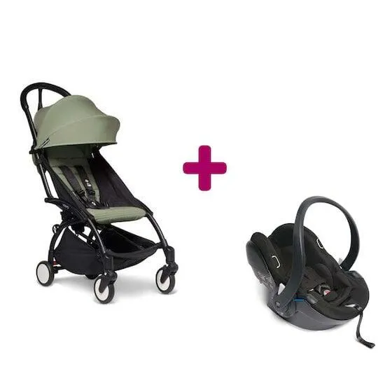 Pack poussette YOYO² chassis noir + coque yoyo + pack 6+ olive de BABYZEN